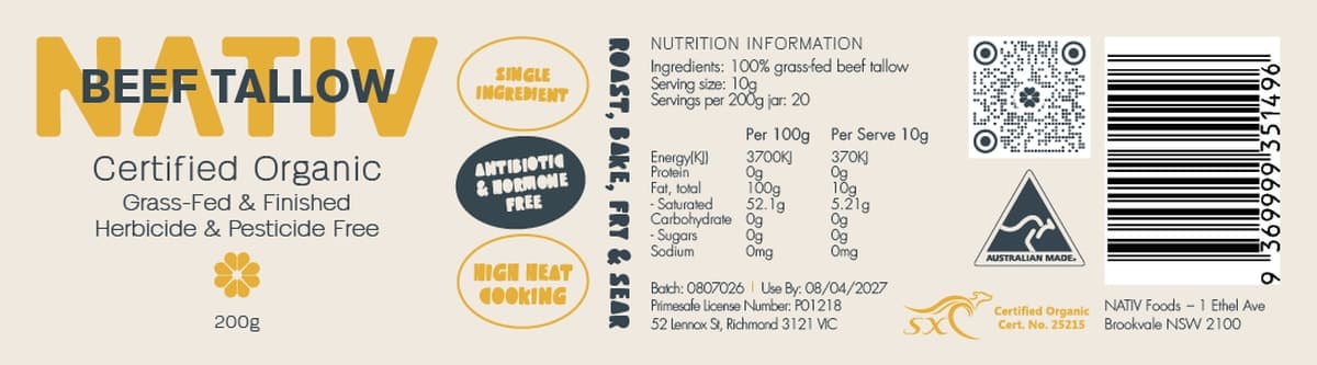 Thumbnail Nativ Foods Organic Grass-Fed Beef Tallow 200g