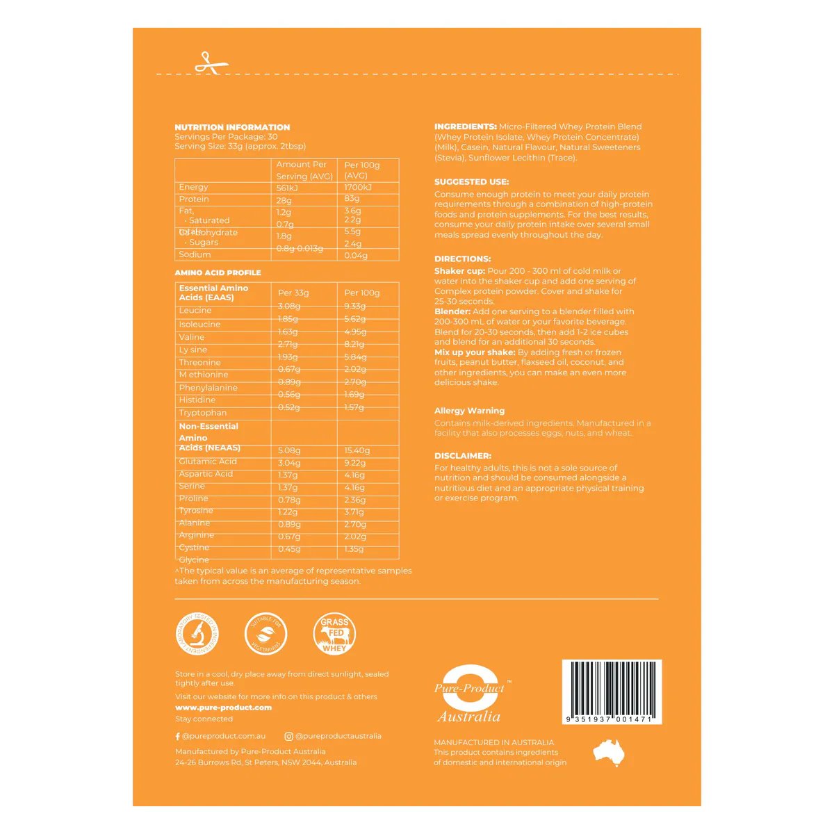 Thumbnail Pure Product Australia Complex Protein Vanilla 1kg