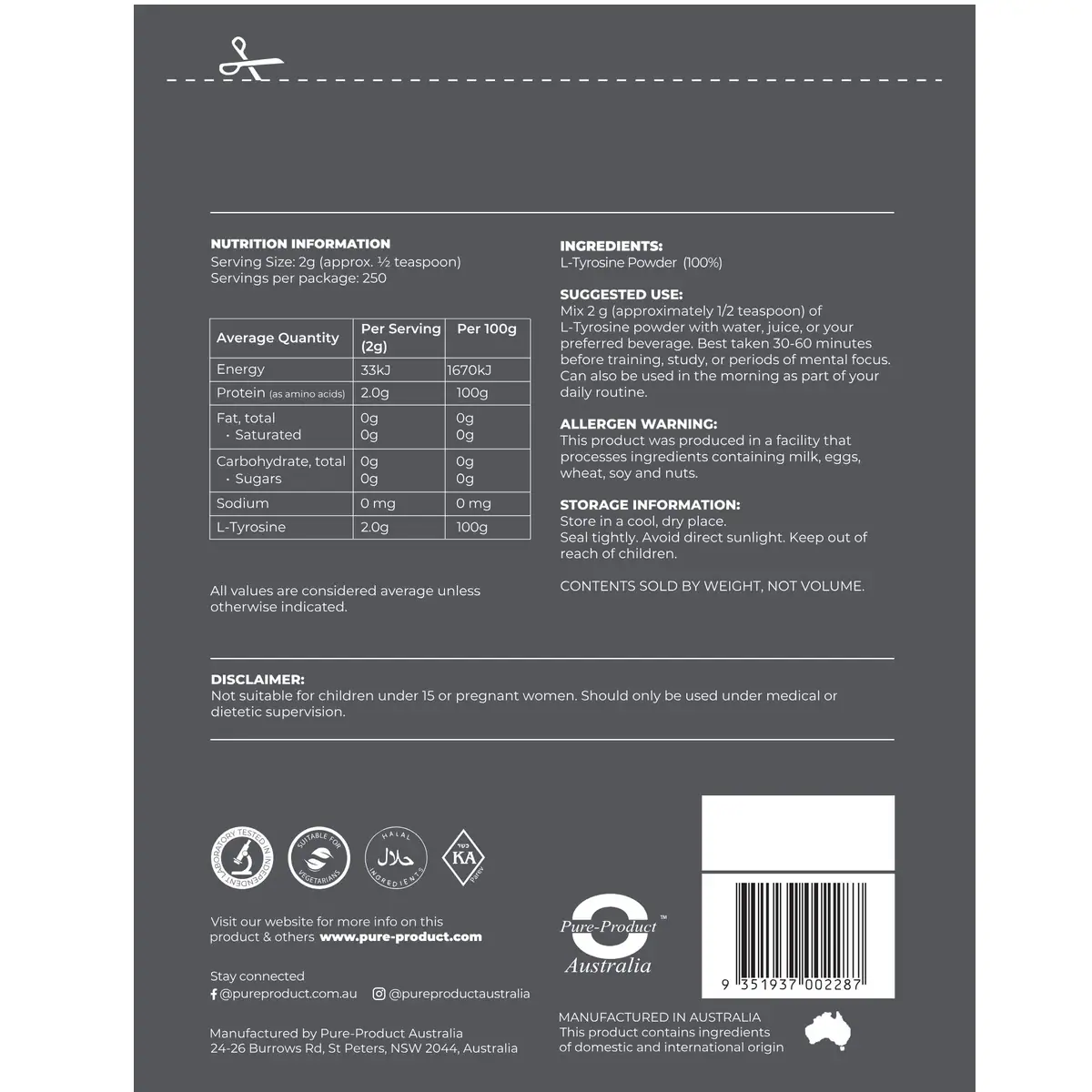 Thumbnail Pure Product Australia L-Tyrosine 500g