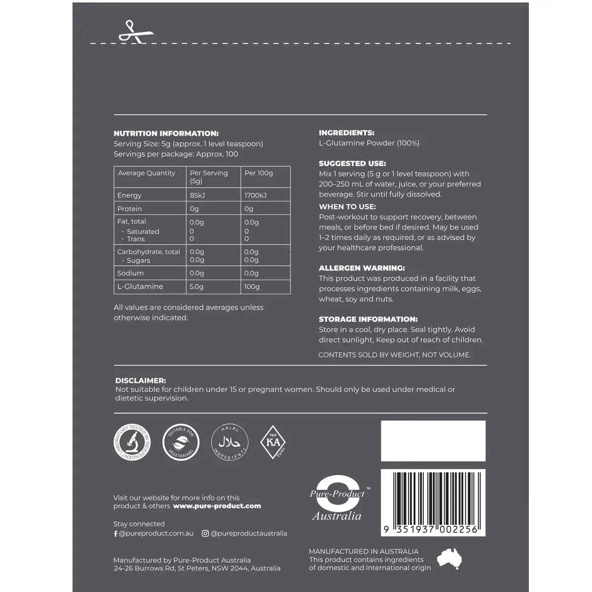 Thumbnail Pure Product Australia L-Glutamine 500g