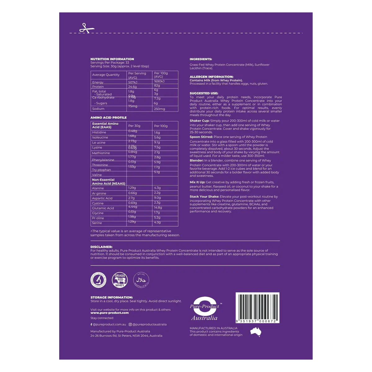 Thumbnail Pure Product Australia Whey Protein Concentrate Unflavoured 1kg