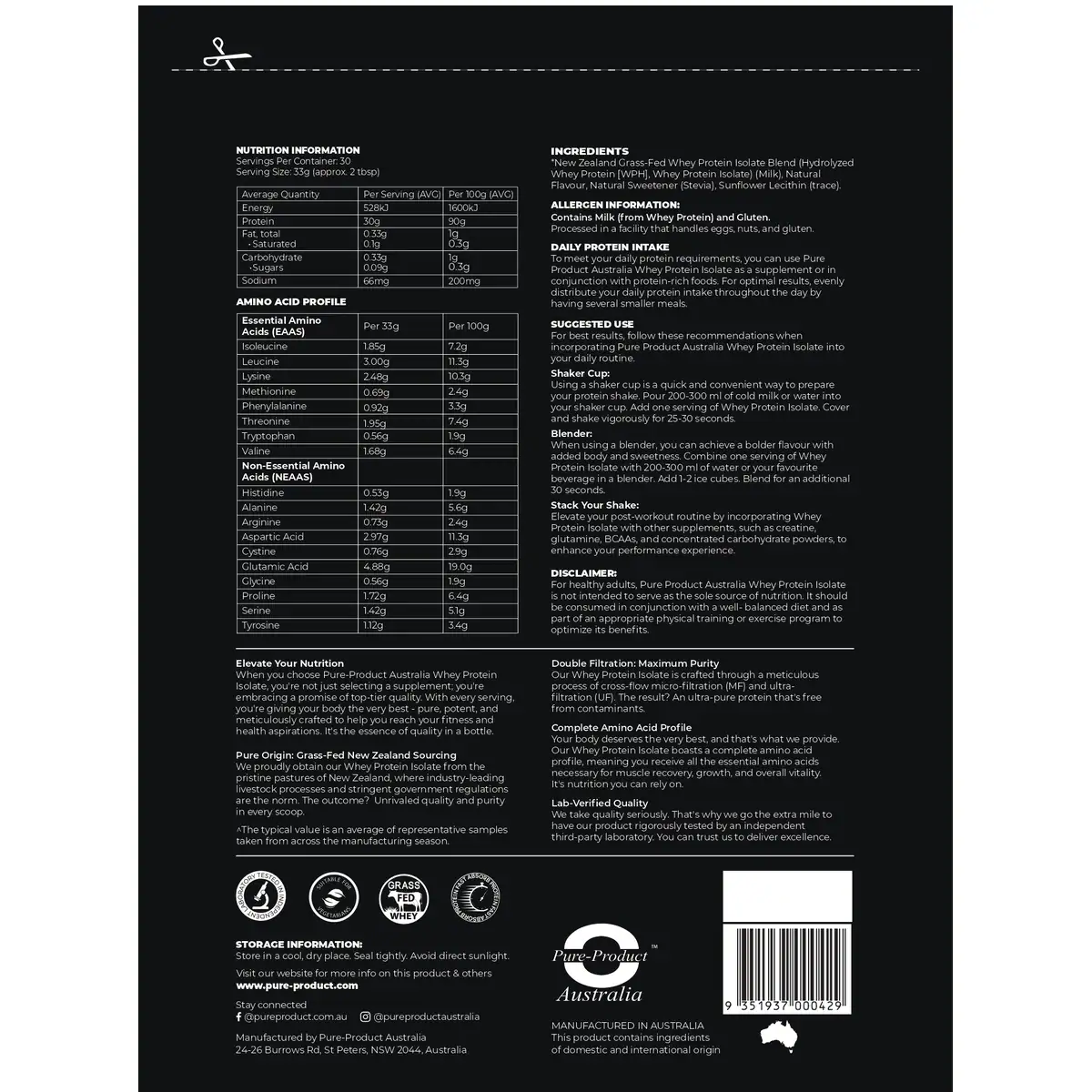 Thumbnail Pure Product Australia Whey Protein Isolate Cookie and Cream 1kg
