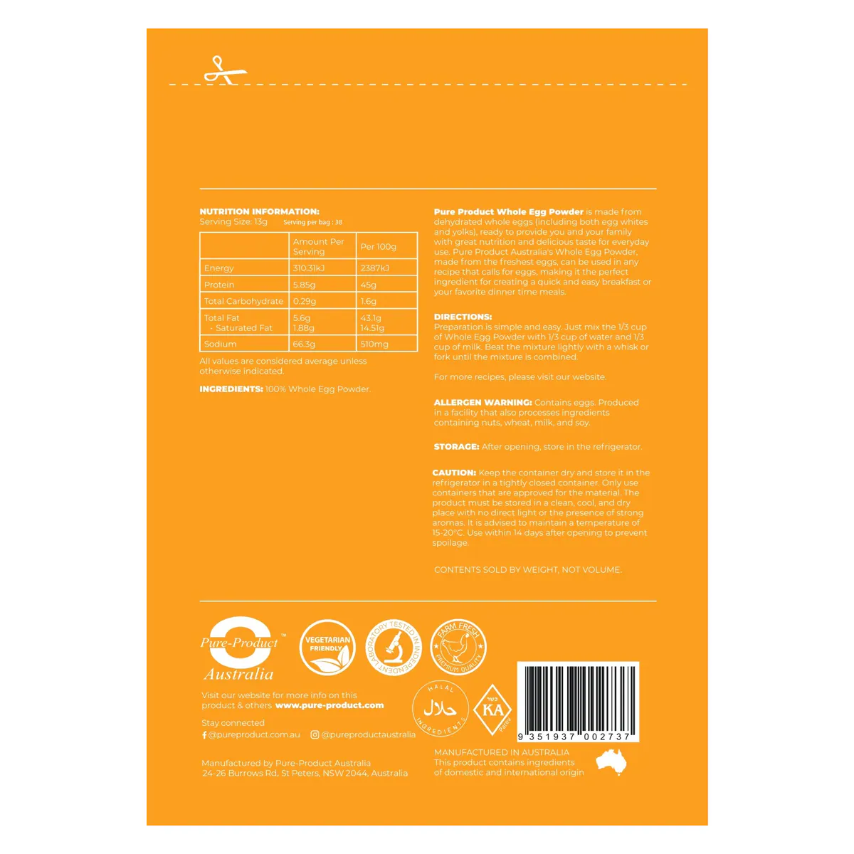Thumbnail Pure Product Australia Whole Egg Powder 500g