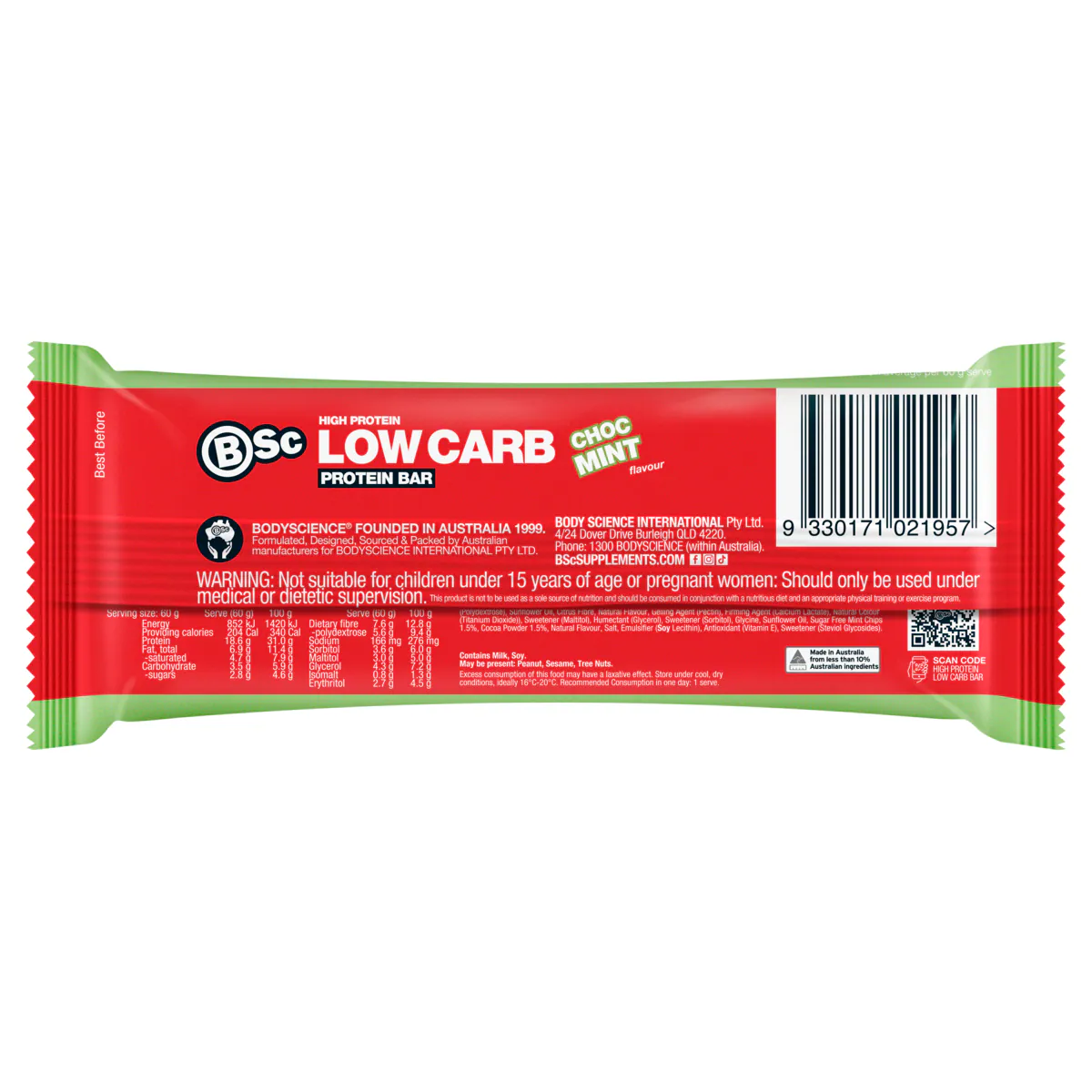 Thumbnail BSc High Protein Low Carb Bar Choc Mint Box 12 x 60g