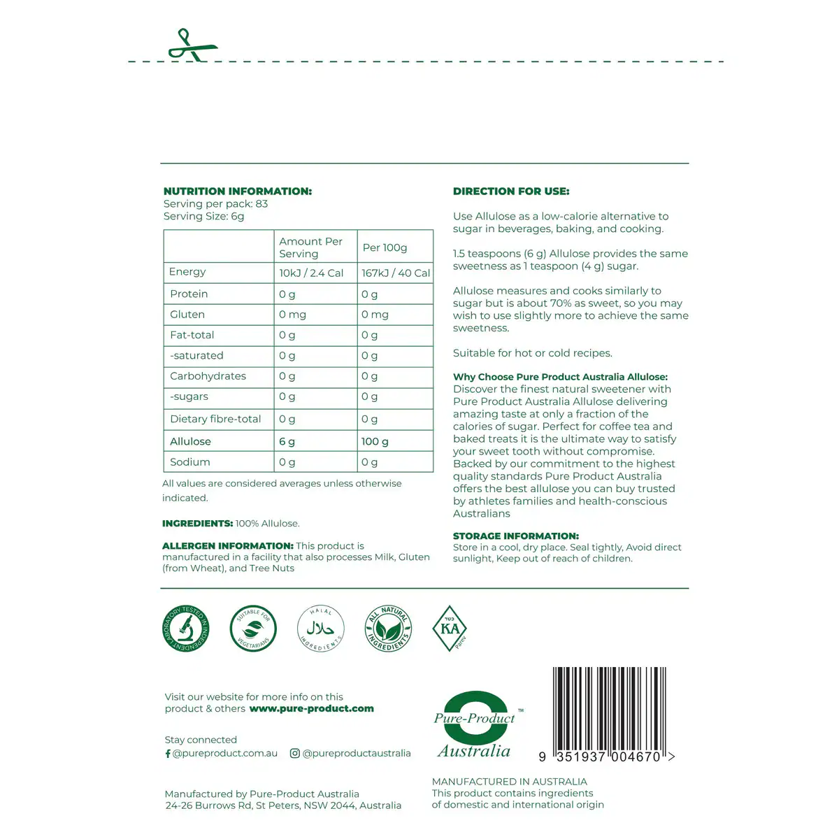 Thumbnail Pure Product Australia Allulose 100% Natural Sweetener 500g