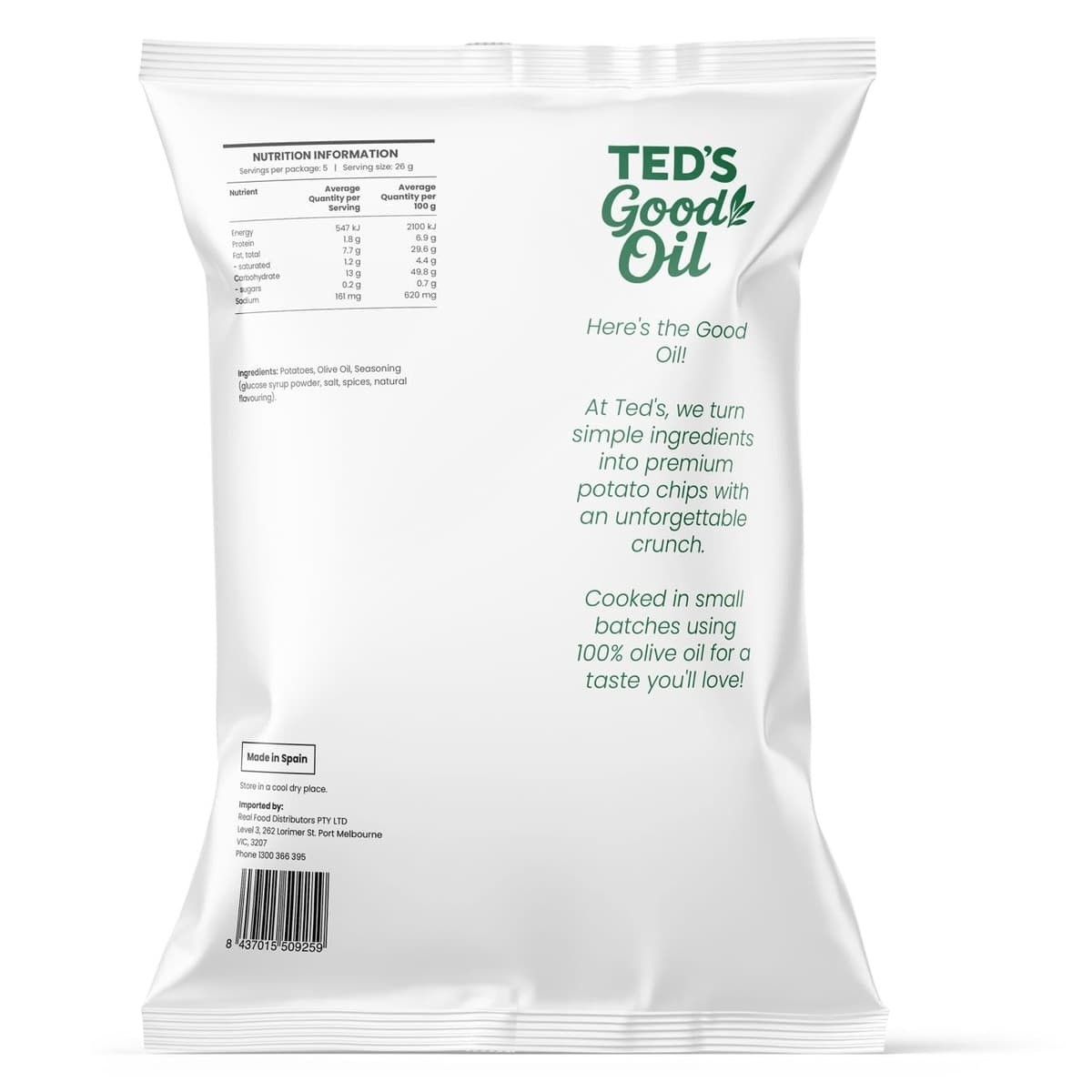Thumbnail Ted's Good Oil Rosemary & Garlic Flavored Potato Chips In Avocado Oil 130g