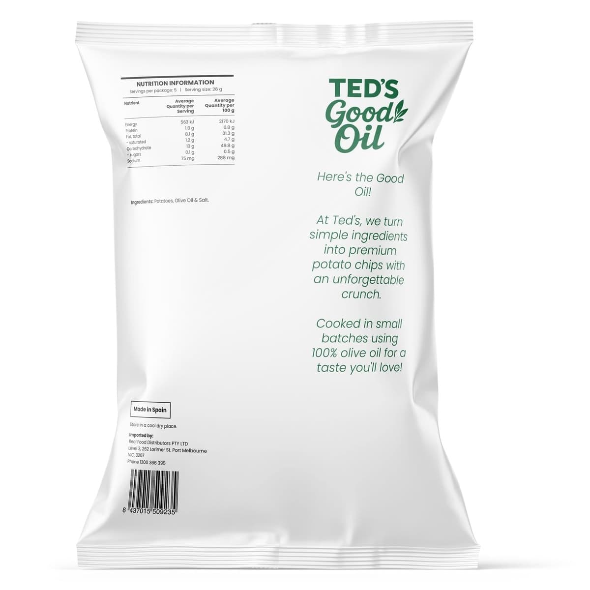 Thumbnail Ted's Good Oil Premium Sea Salt Potato Chips In Avocado Oil 130g