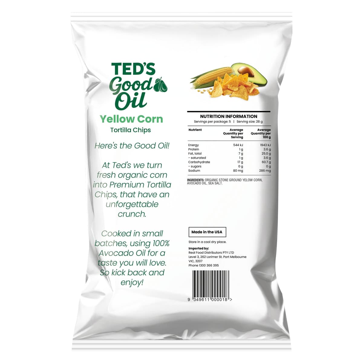 Thumbnail Ted's Good Oil Yellow Corn Tortilla Chips In Avocado Oil 142g
