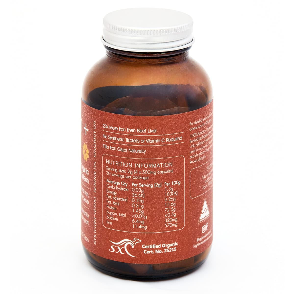 Thumbnail Nativ Foods Iron+ Certified Organic Grass-fed Beef Spleen 120 Caps
