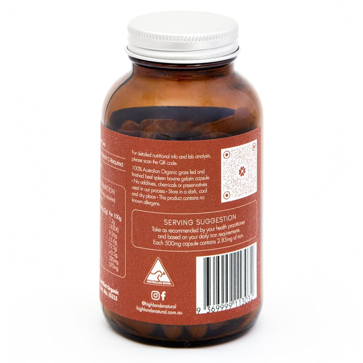 Thumbnail Nativ Foods Iron+ Certified Organic Grass-fed Beef Spleen 120 Caps