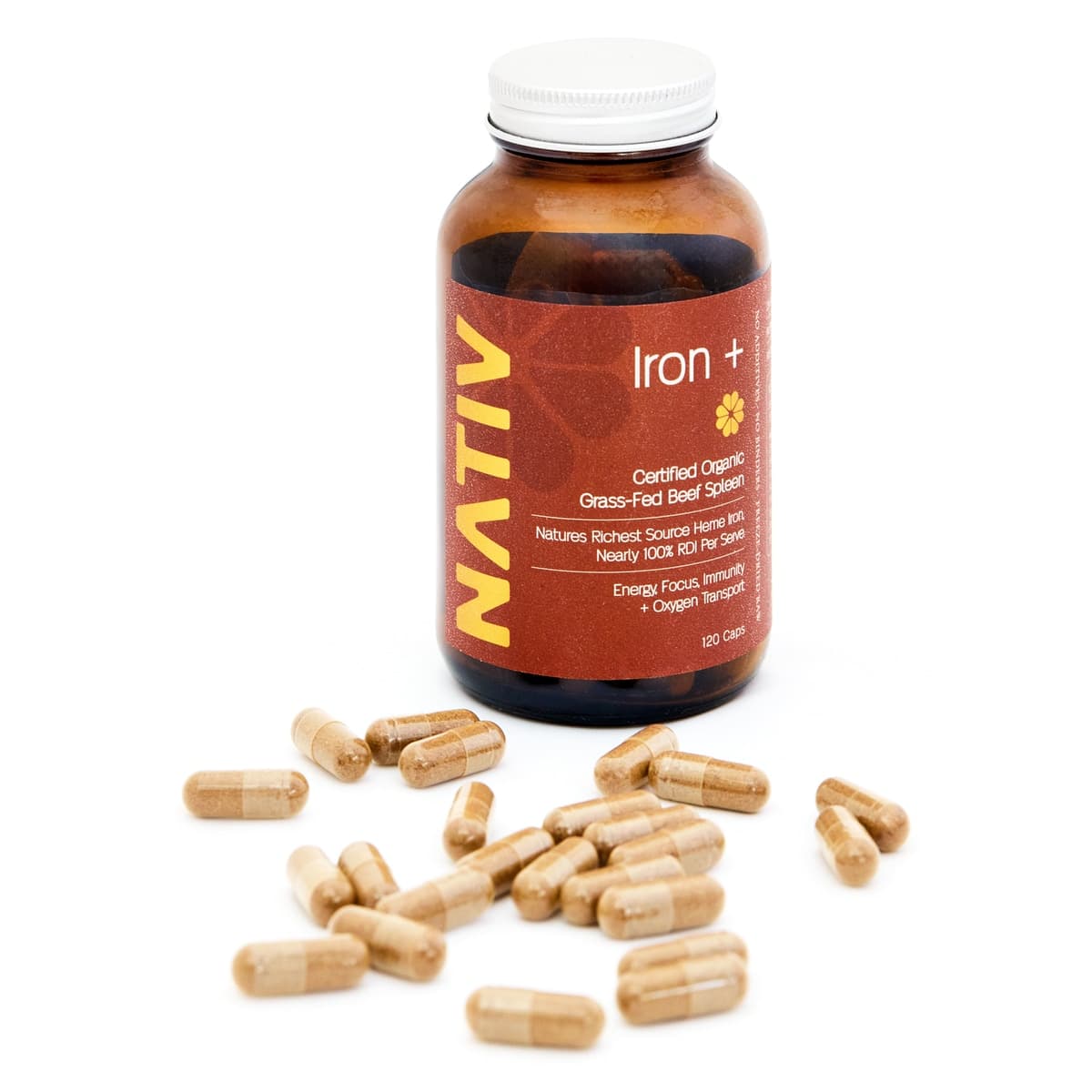 Thumbnail Nativ Foods Iron+ Certified Organic Grass-fed Beef Spleen 120 Caps