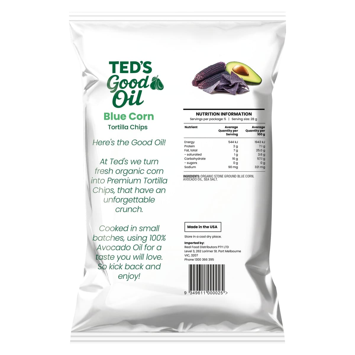 Thumbnail Ted's Good Oil Blue Corn Tortilla Chips In Avocado Oil 142g