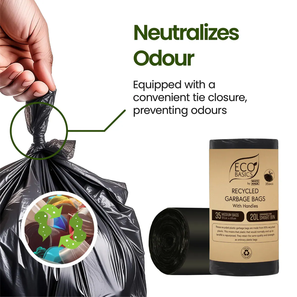 Thumbnail White Magic Eco Basics Recycled Garbage Bags Medium 20L x 35 Bags