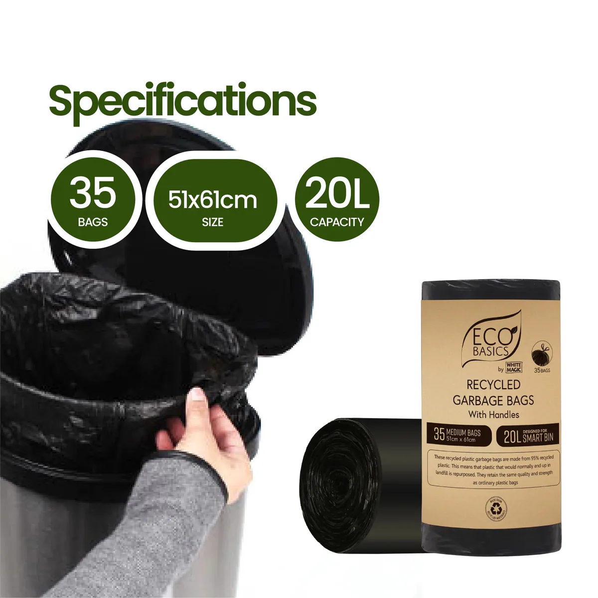Thumbnail White Magic Eco Basics Recycled Garbage Bags Medium 20L x 35 Bags
