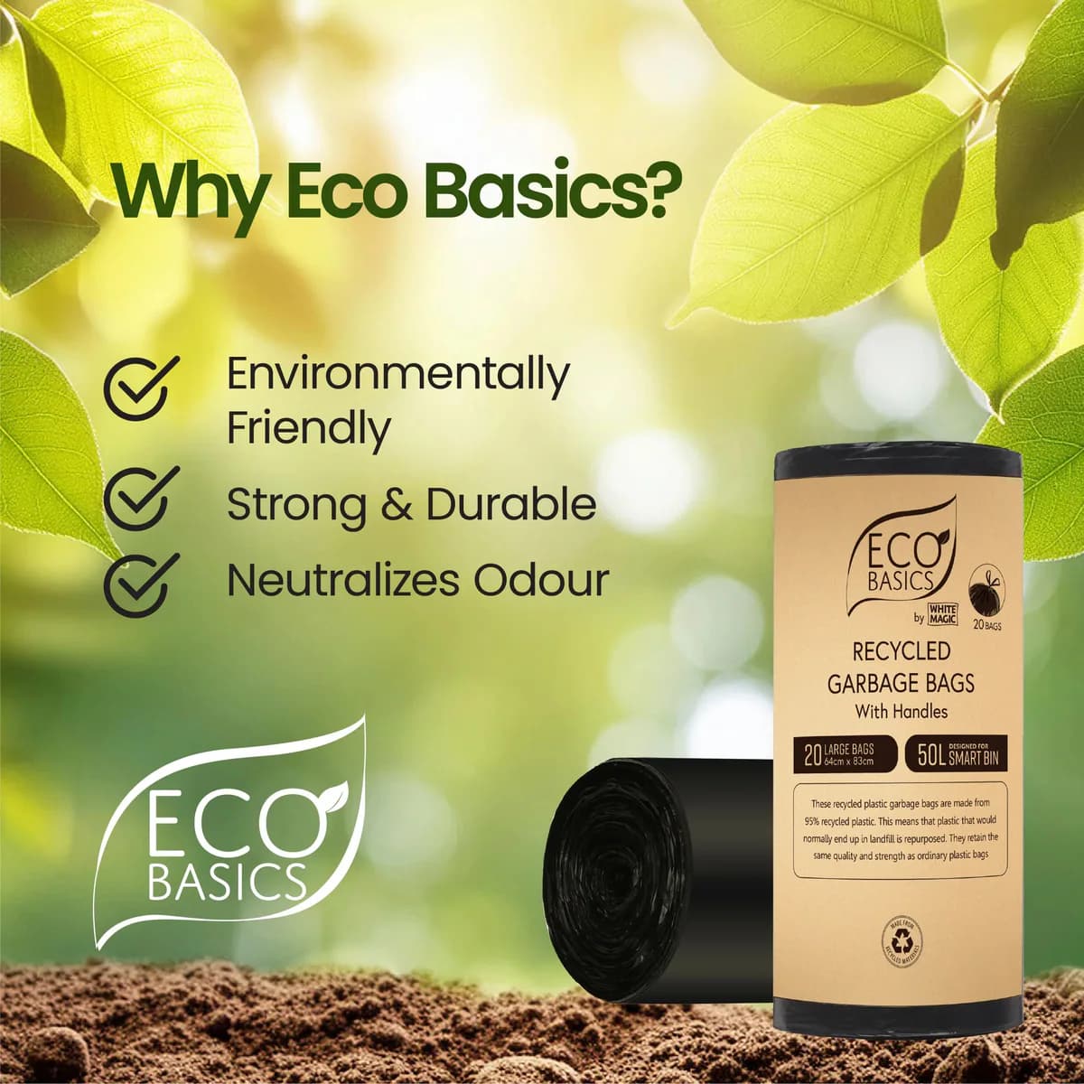Thumbnail White Magic Eco Basics Recycled Garbage Bags Large 50L x 20 Bags