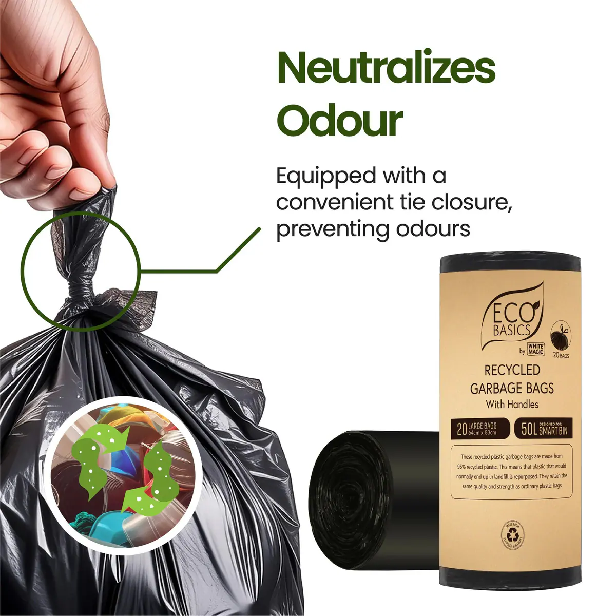 Thumbnail White Magic Eco Basics Recycled Garbage Bags Large 50L x 20 Bags