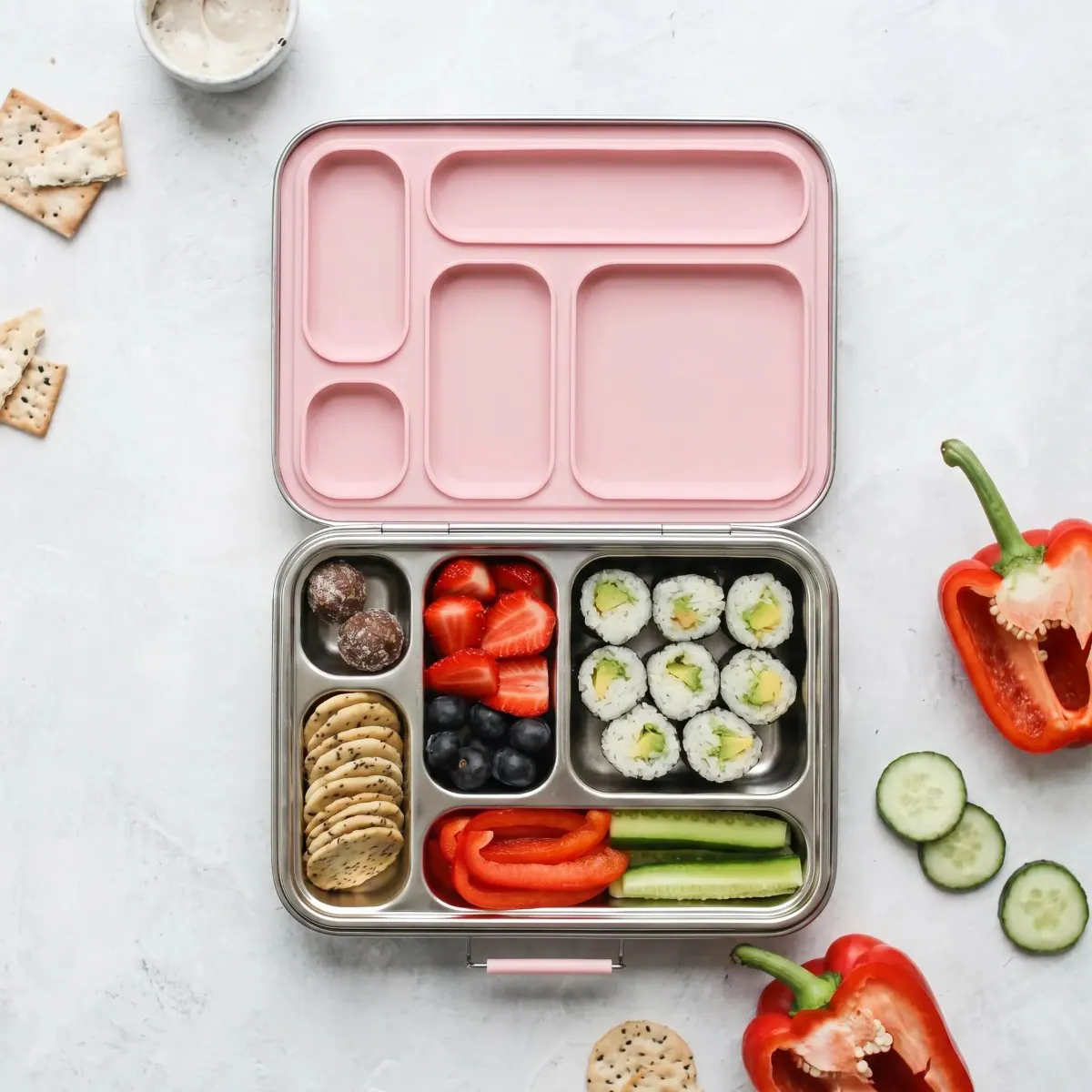 Thumbnail Ever Eco Stainless Steel 5 Compartment Bento Lunch Box Sorbet