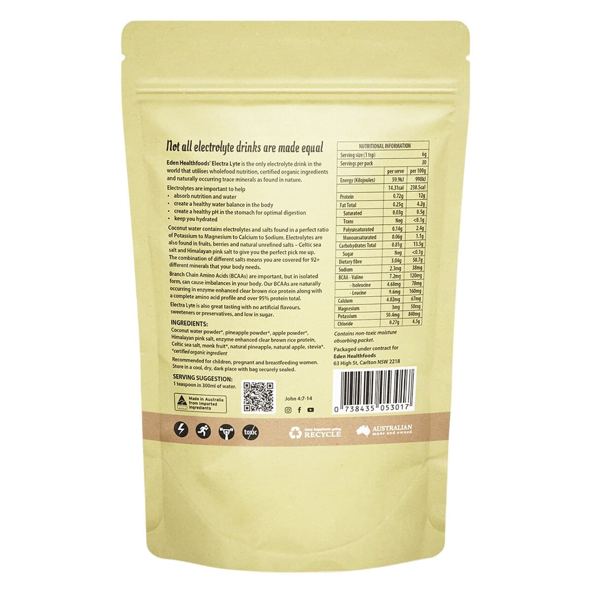 Thumbnail Eden Health Foods Electra-lyte BCAAs & Electrolytes Pineapple Apple 180g