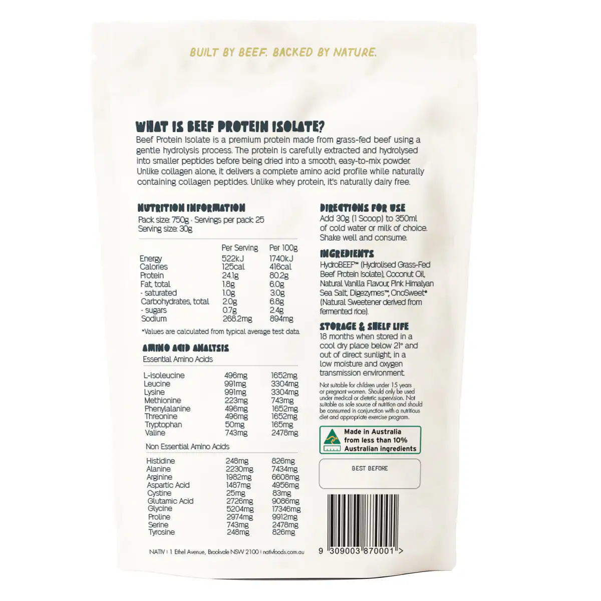Thumbnail Nativ Primal Protein Grass-fed Beef Isolate Vanilla 750g