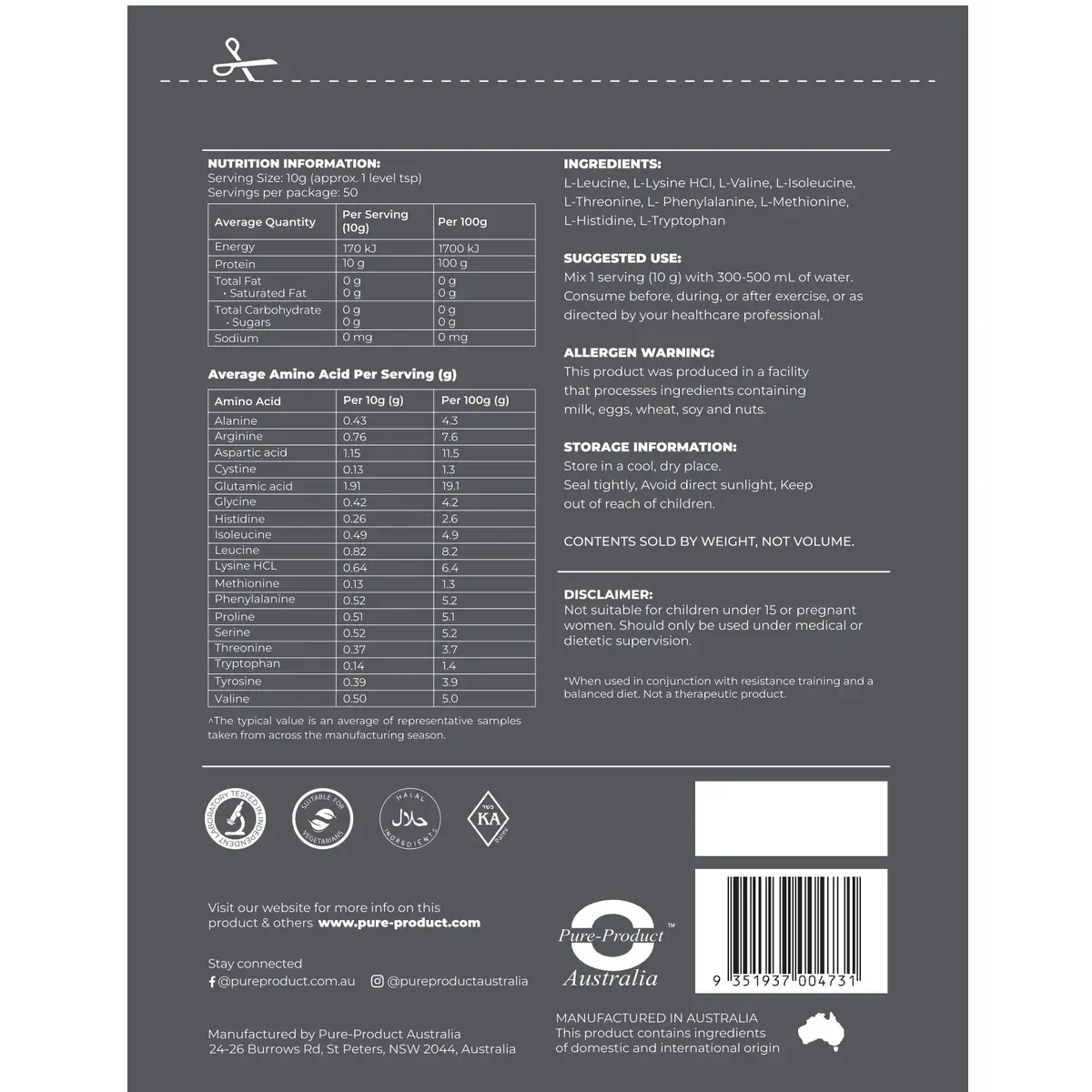 Thumbnail Pure Product Australia Essential Amino Acid (EAA) 500g