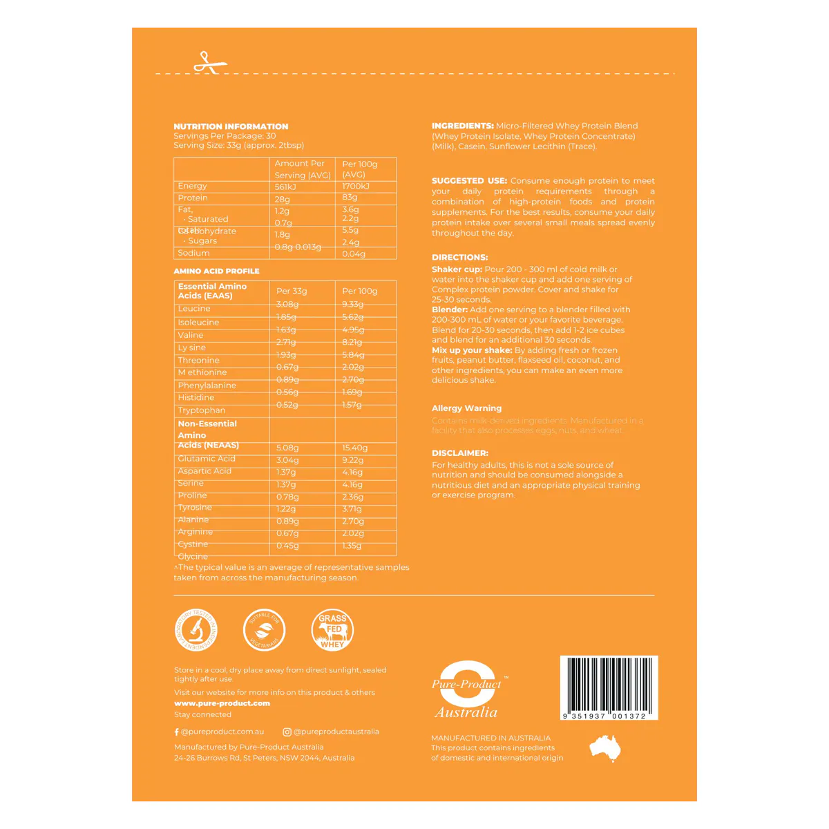 Thumbnail Pure Product Australia Complex Protein Unflavoured 1kg