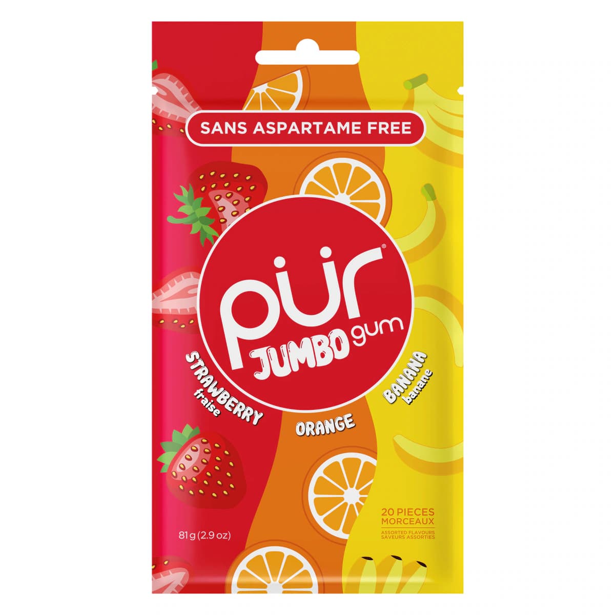 Thumbnail PUR Jumbo Strawberry Orange Banana Gum 81g