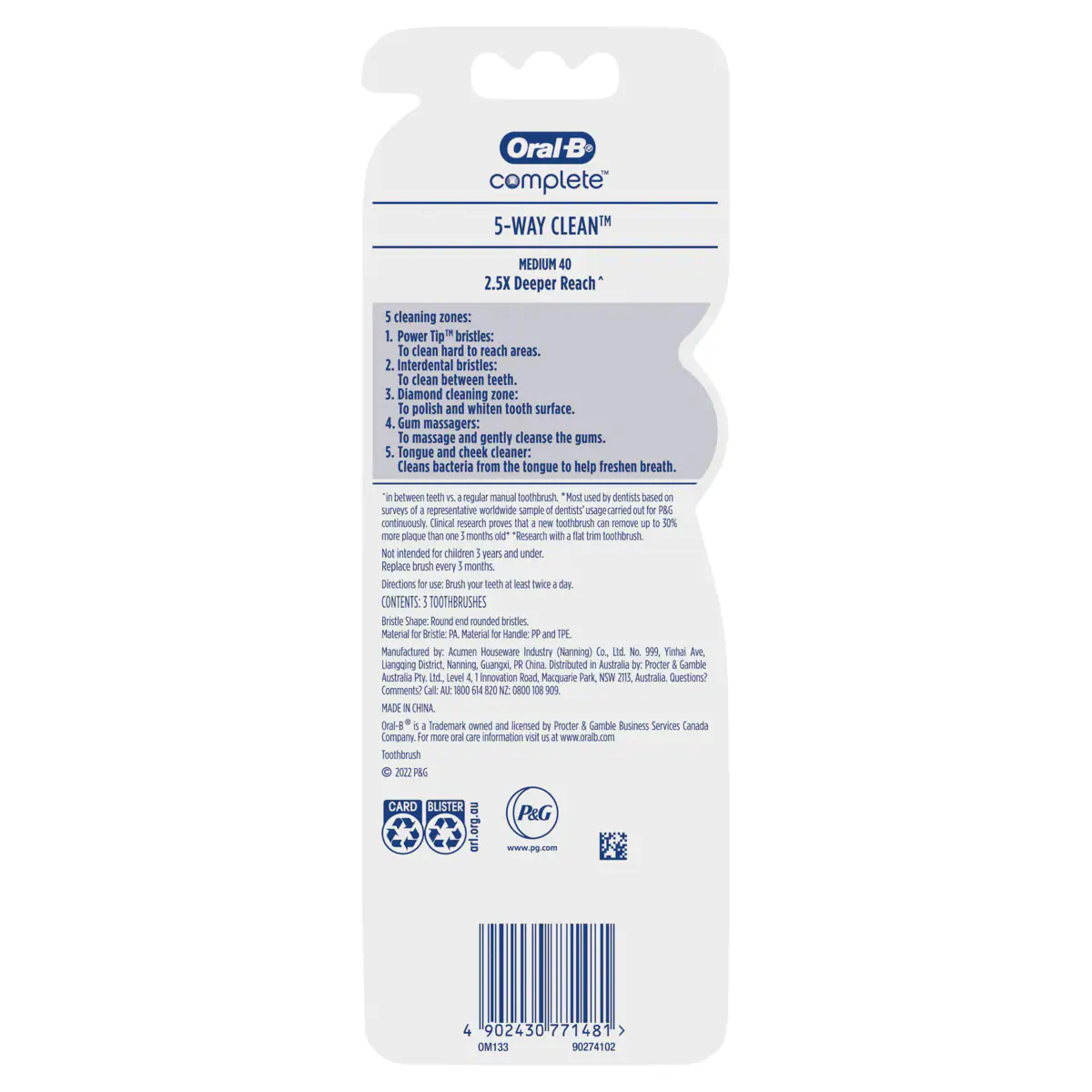 Thumbnail Oral B Complete 5 Way Clean Toothbrush Medium 3 Pack