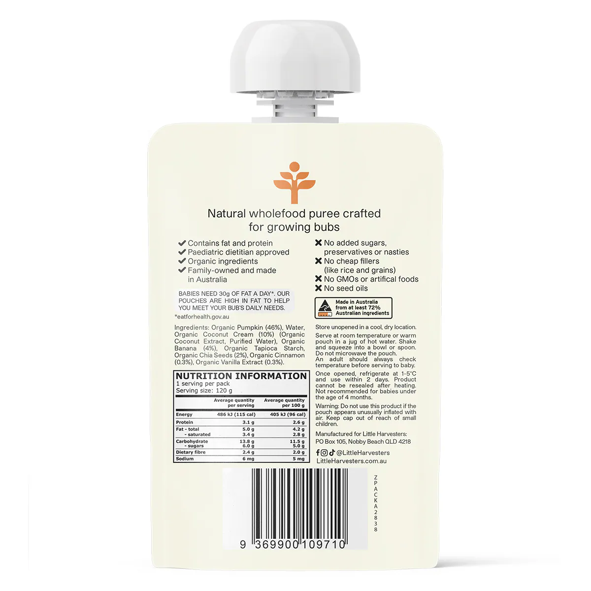 Thumbnail Little Harvesters Organic Coconut Cream & Vanilla 120g Pouch
