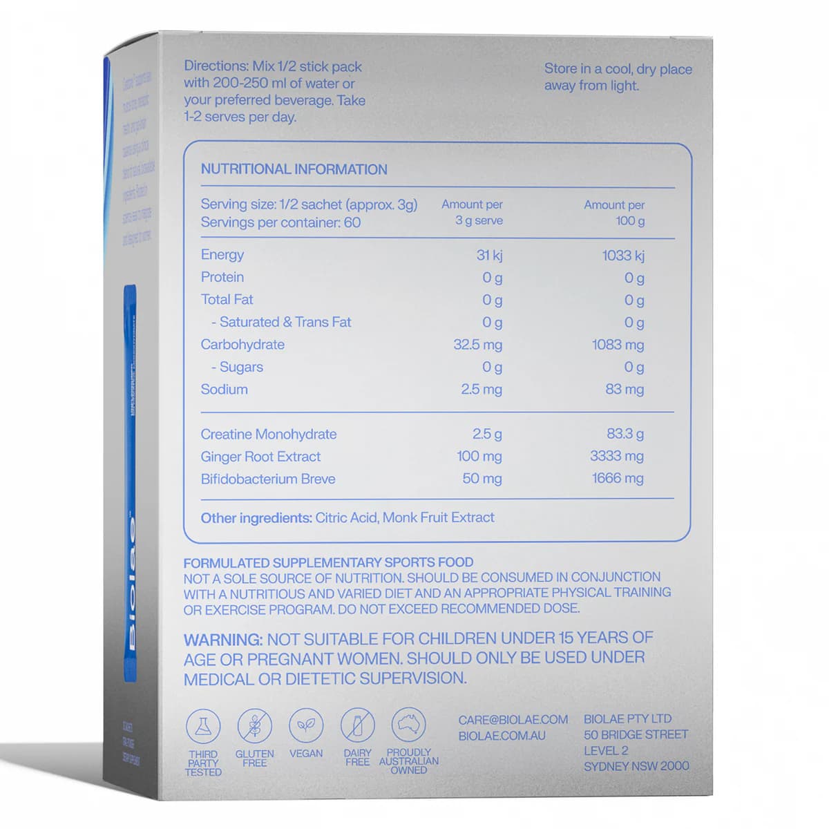 Thumbnail Biolae Creatone Creatine Monohydrate + Probiotic 30 Sachets