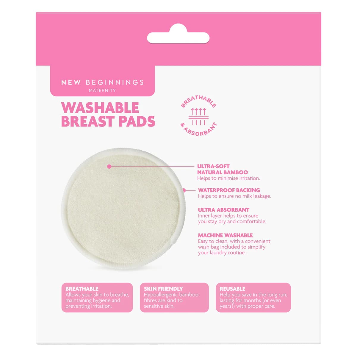 Thumbnail New Beginnings Washable Bamboo Breast Pads 8 Pack