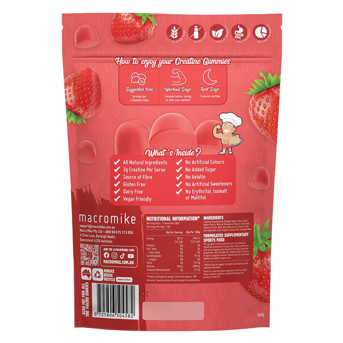 Thumbnail Macro Mike Creatine Gummies Juicy Strawberry 180 Pack