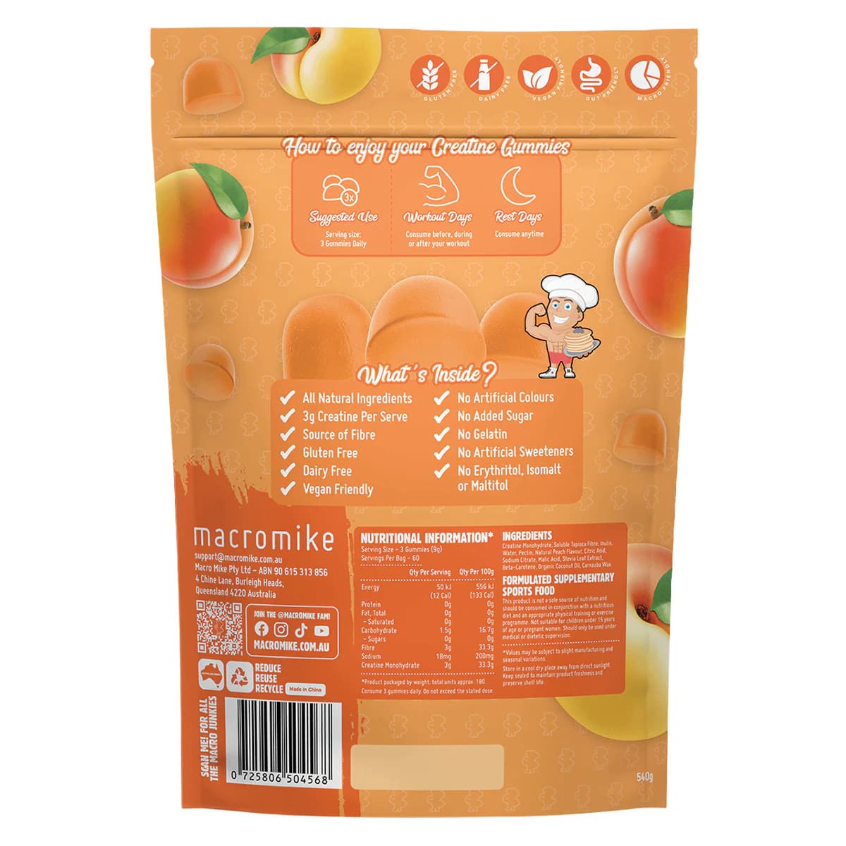 Thumbnail Macro Mike Creatine Gummies Peach Lolly 180 Pack