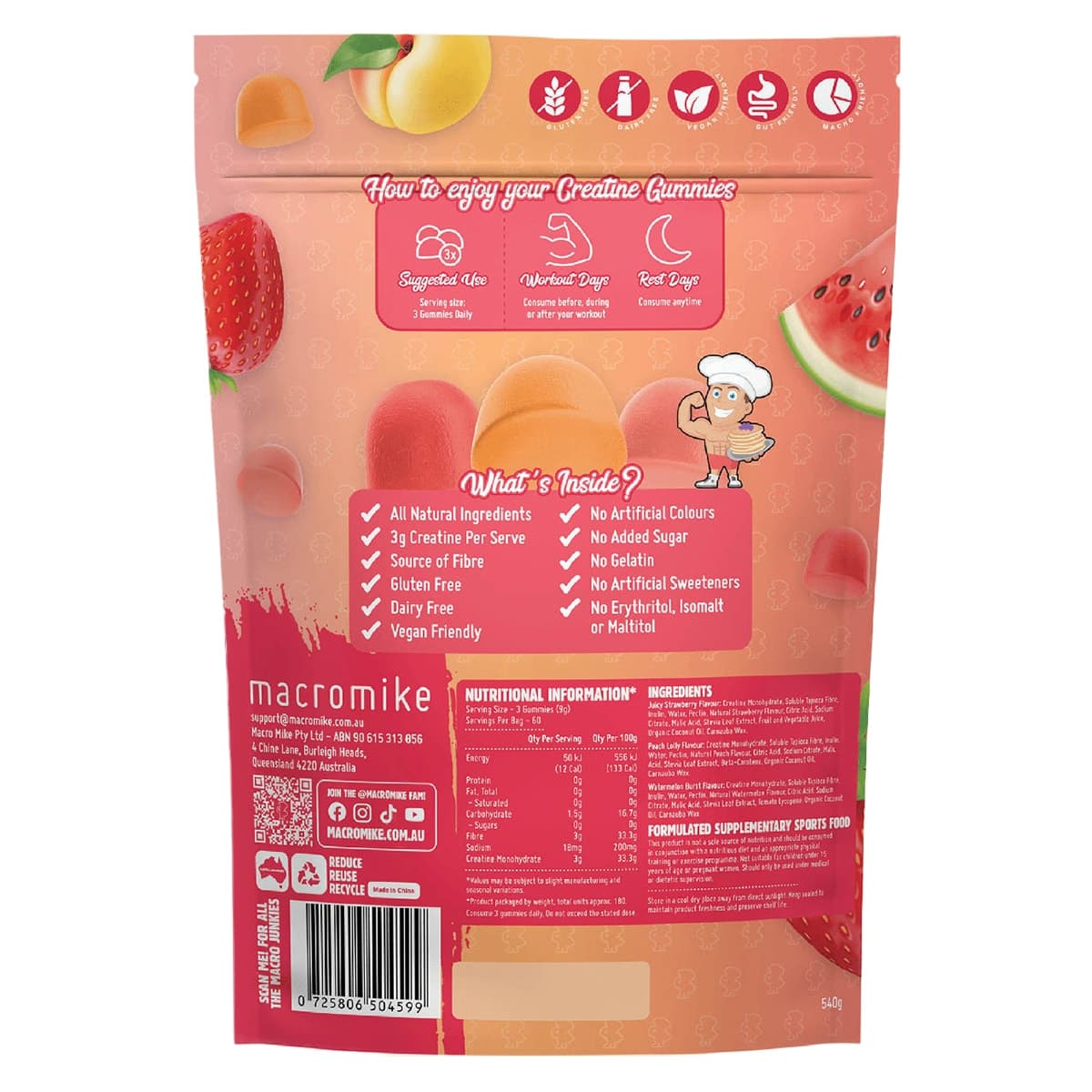 Thumbnail Macro Mike Creatine Gummies Triple Flavour Burst 180 Pack