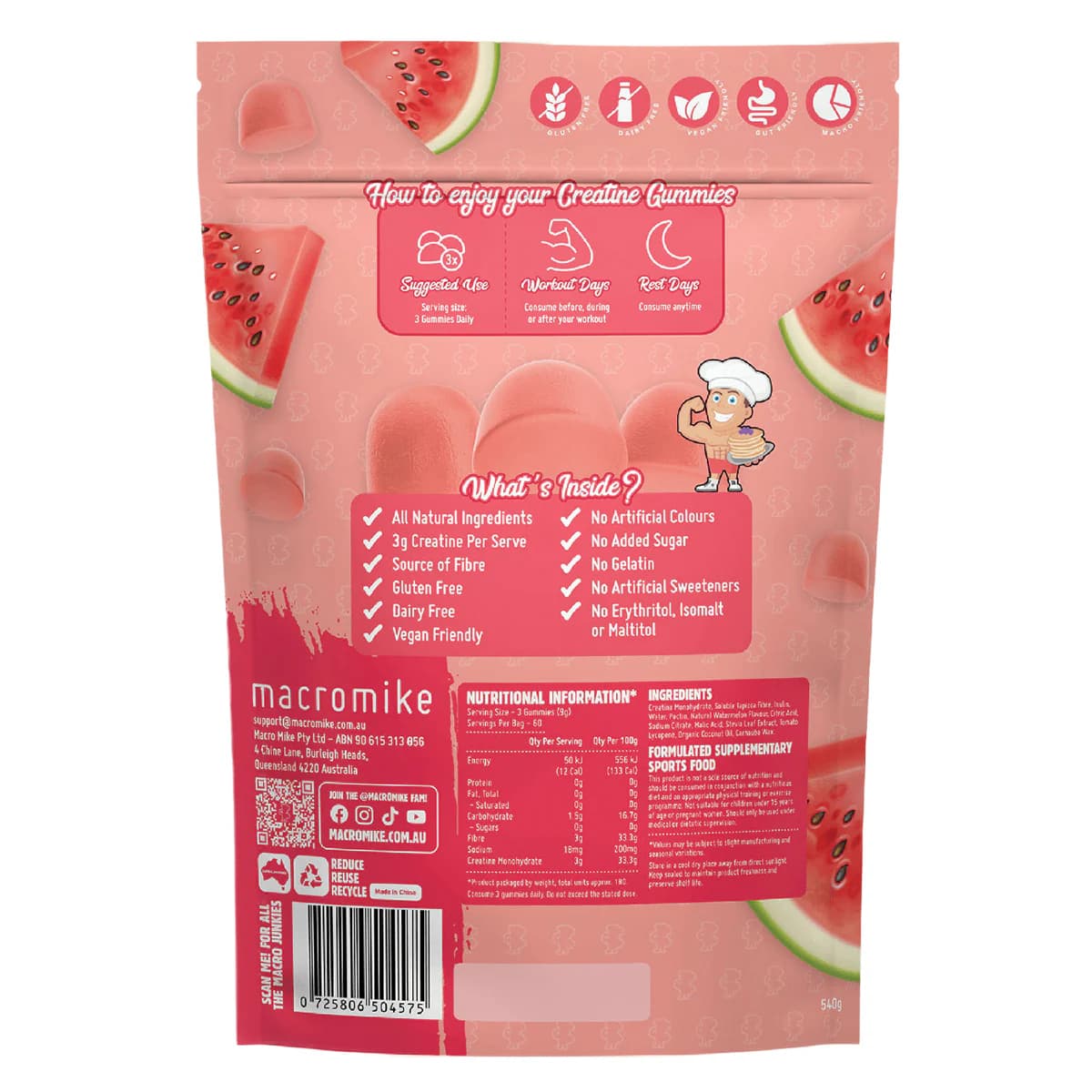 Thumbnail Macro Mike Creatine Gummies Watermelon Burst 180 Pack