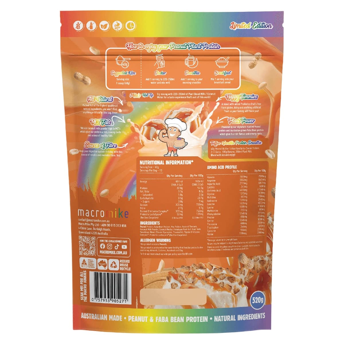 Thumbnail Macro Mike Peanut Plant Protein Peanut Butter Toffee Vanilla Cream 520g