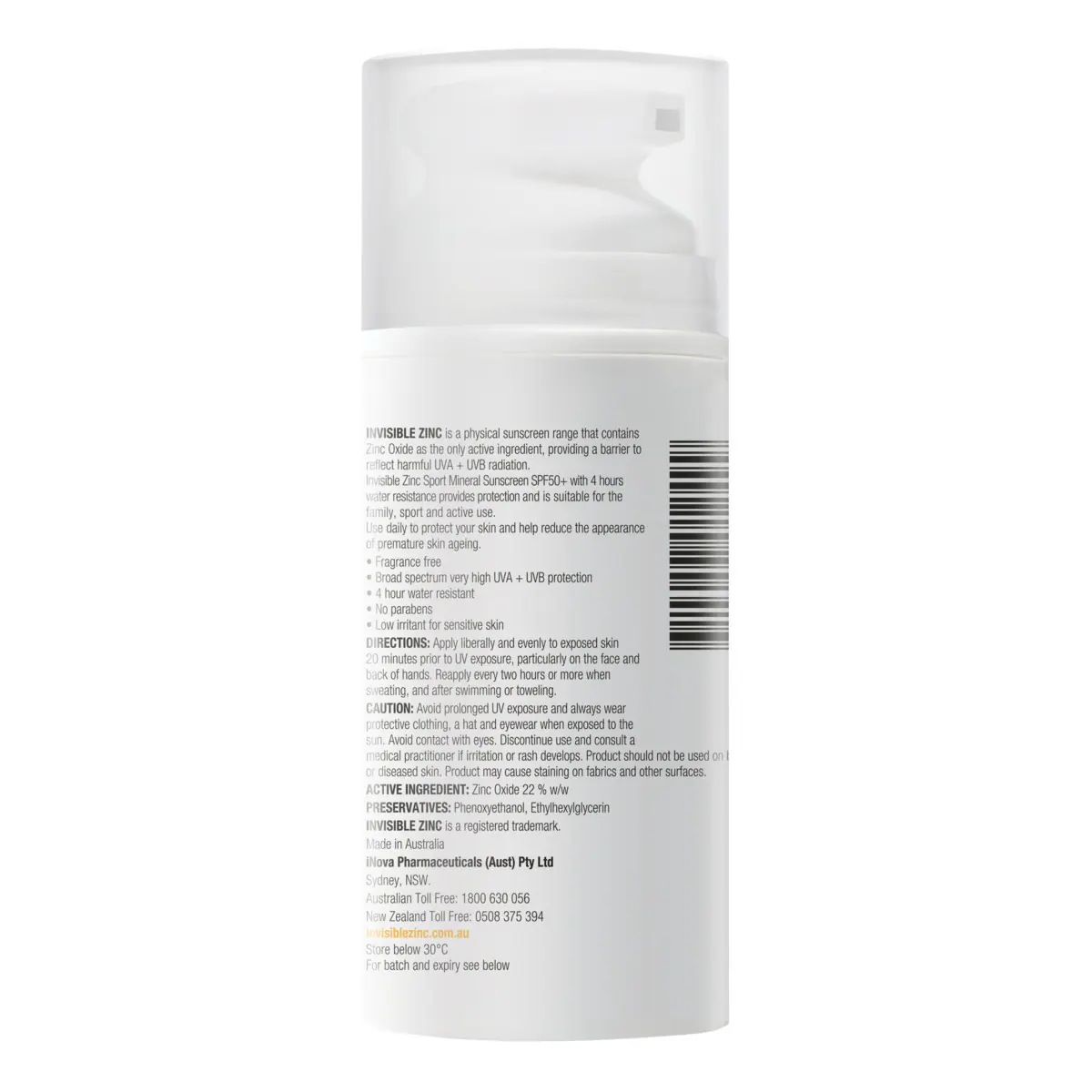 Thumbnail Invisible Zinc Sunscreen 4 Hour Water Resistant SPF50+ 100ml