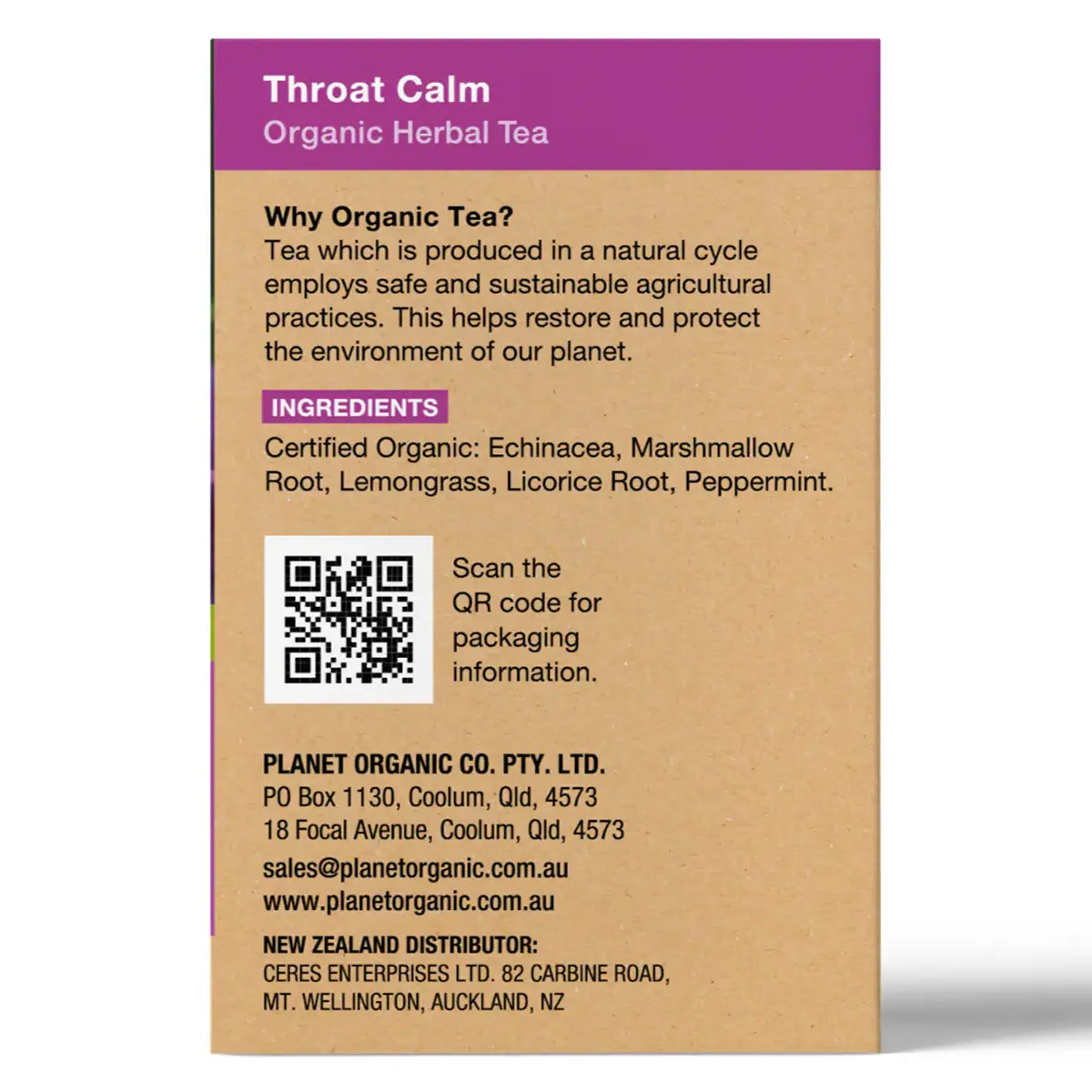 Thumbnail Planet Organic Throat Calm Tea Bags 25 Pack