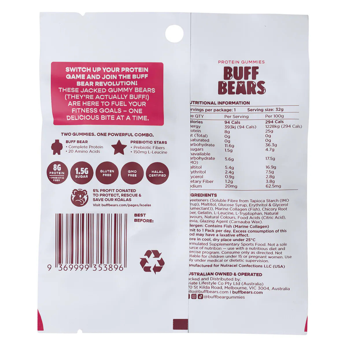 Thumbnail Buff Bears Protein Gummies Pink Lemonade 32g