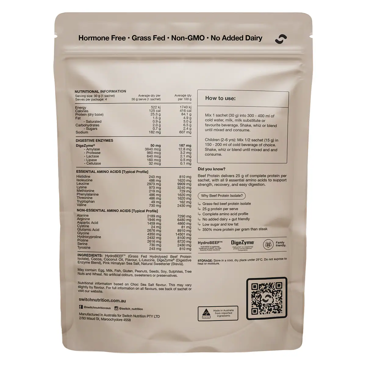 Thumbnail Switch Nutrition Beef Protein Isolate Sample Pouch 30g
