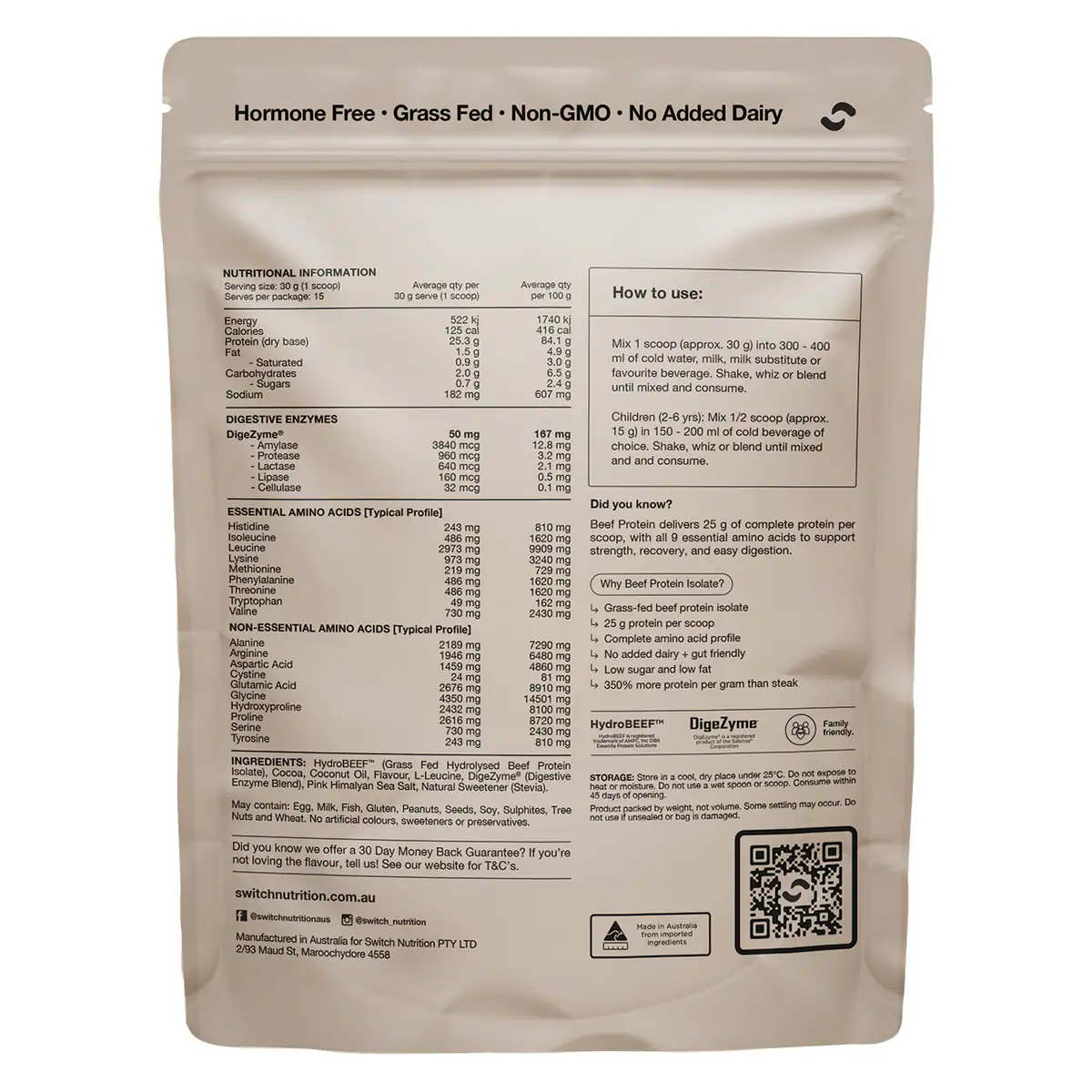 Thumbnail Switch Nutrition Beef Protein Isolate Chocolate Sea Salt 450g