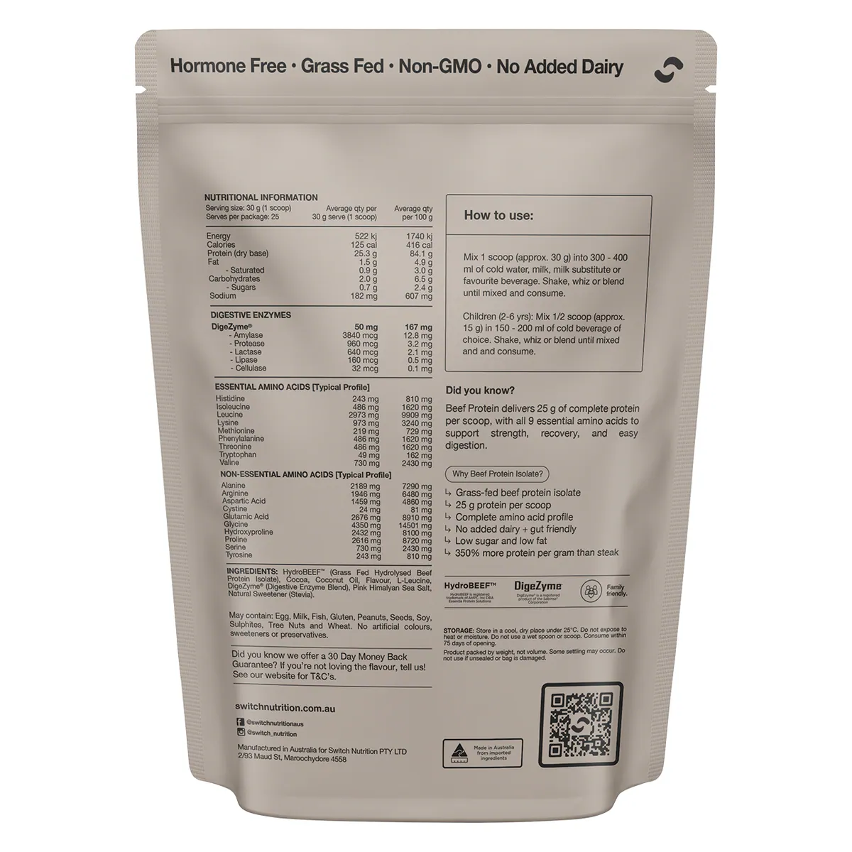 Thumbnail Switch Nutrition Beef Protein Isolate Chocolate Sea Salt 750g
