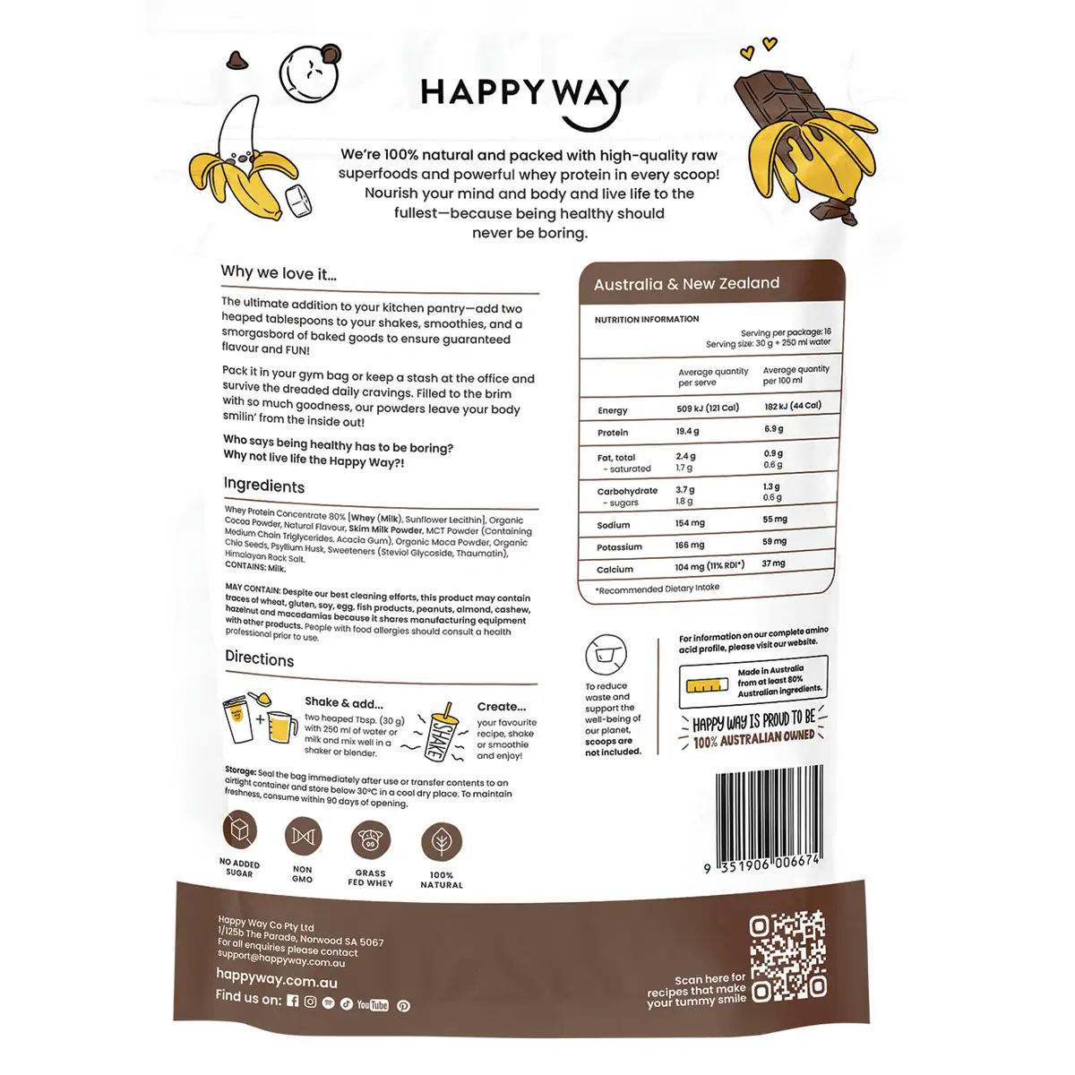 Thumbnail Happy Way Whey Protein Powder Choc Banana 500g