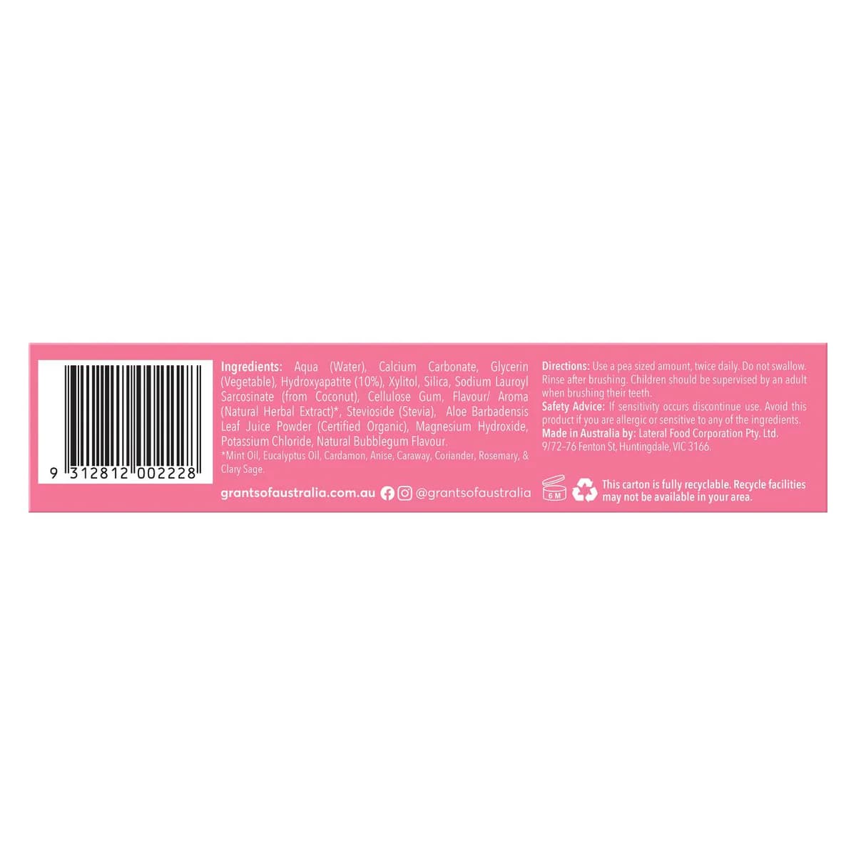 Thumbnail Grants Bubblegum Bliss +HA Natural Kids Toothpaste 75g
