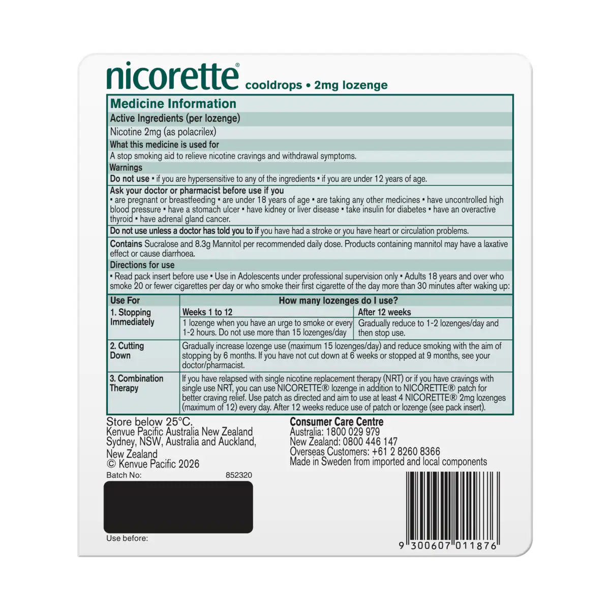 Thumbnail Nicorette Quit Smoking Cooldrops Icy Mint 2mg 80 Nicotine Lozenges