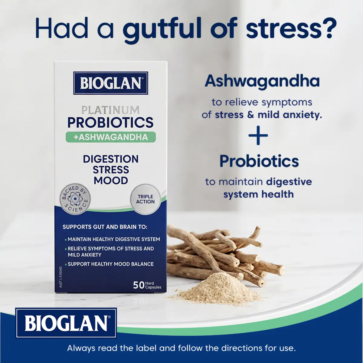 Thumbnail Bioglan Platinum Probiotics + Ashwagandha 50 Capsules