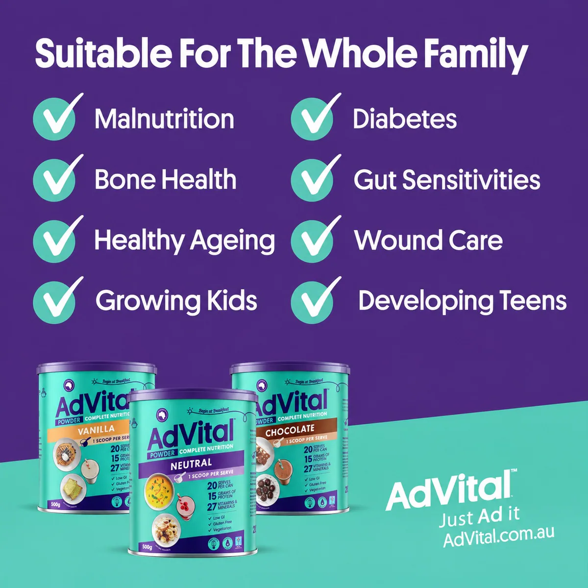 Thumbnail AdVital Nutritionally Complete Chocolate Powder 500g