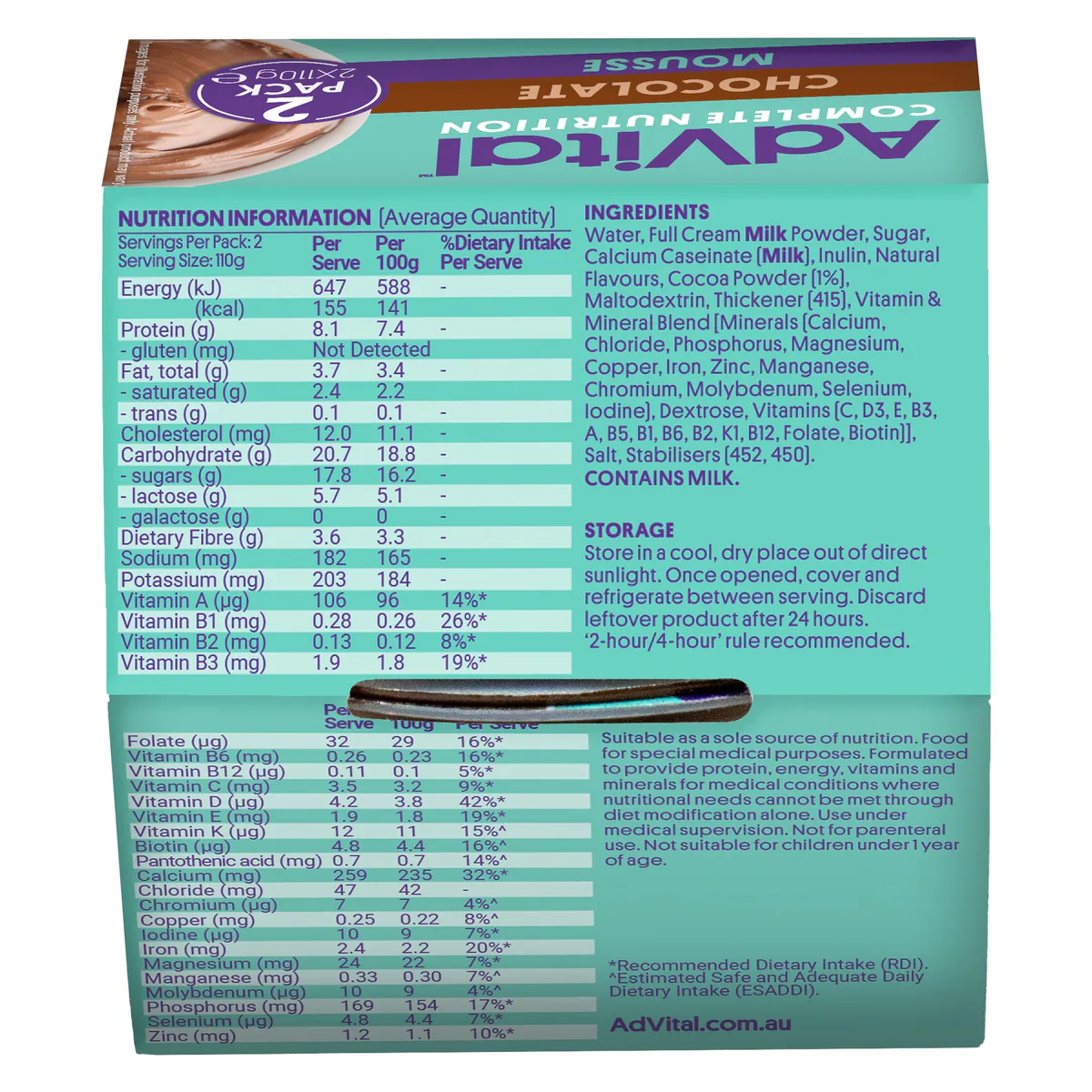 Thumbnail AdVital Nutritionally Complete Chocolate Mousse 2 Pack