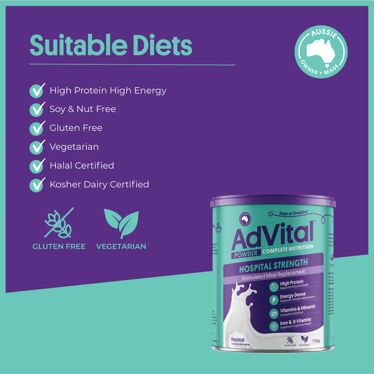 Thumbnail AdVital Hospital Strength Meal Replacement Neutral Powder 728g