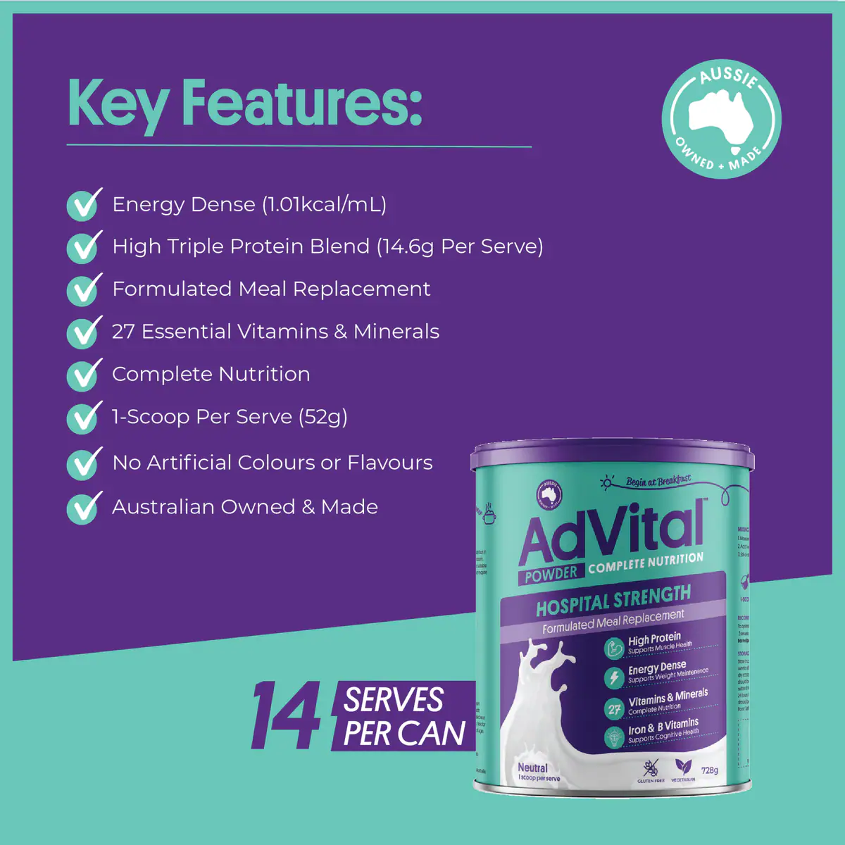 Thumbnail AdVital Hospital Strength Meal Replacement Neutral Powder 728g