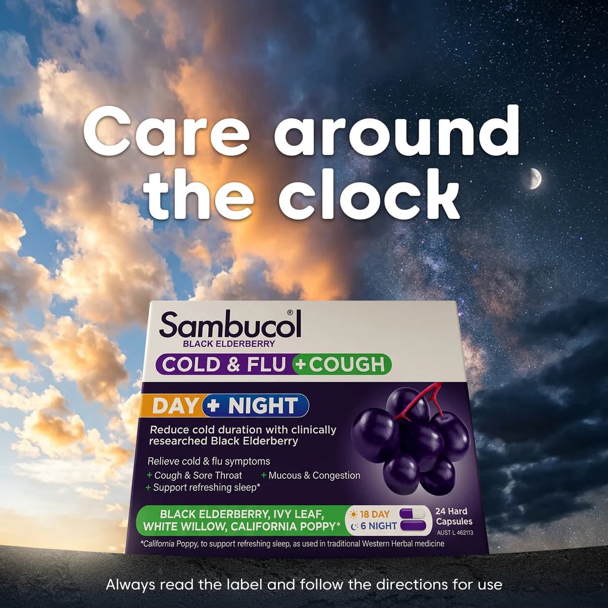 Thumbnail Sambucol Cold & Flu + Cough Day + Night 24 Capsules